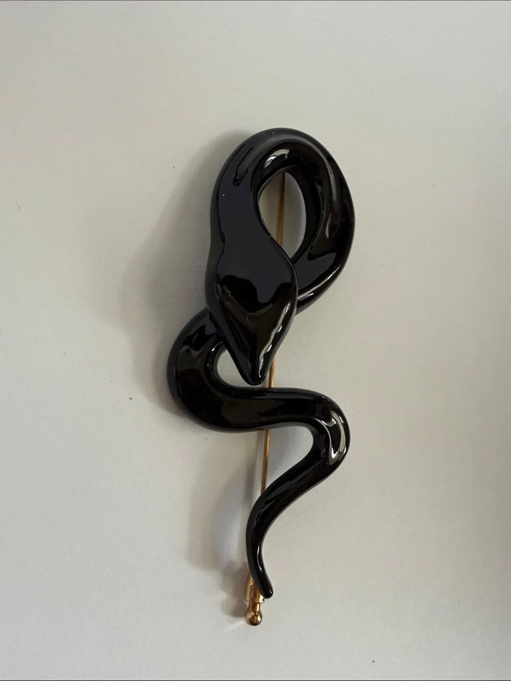 Rare Celine by Phoebe Philo Glossy Black Sculptural Serpent Push Pin